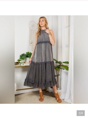 Gray Sleeveless Halter Tiered Maxi Dress - Women